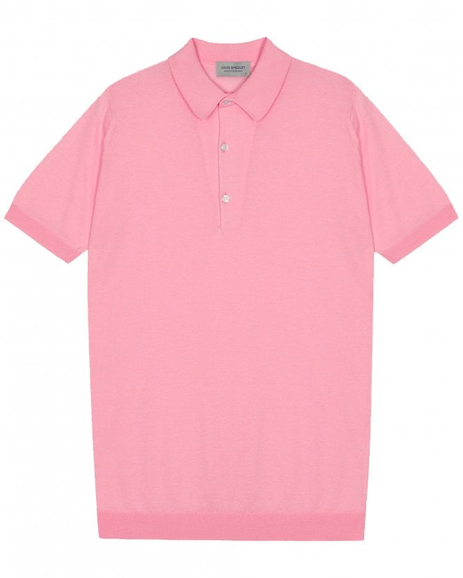 John Smedley Mens Adrian Sea Island Cotton Knit Polo Shirt - Glass Pink