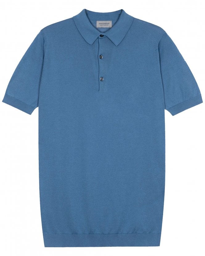 John Smedley Mens Adrian Sea Island Cotton Knit Polo Shirt - Skye Blue
