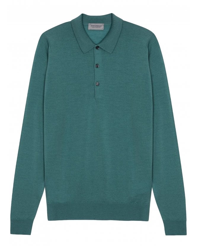 John Smedley Mens Belper Blue Tide Extra Fine Merino Wool Polo Shirt