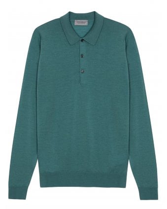 Mens Belper Blue Tide Extra Fine Merino Wool Polo Shirt