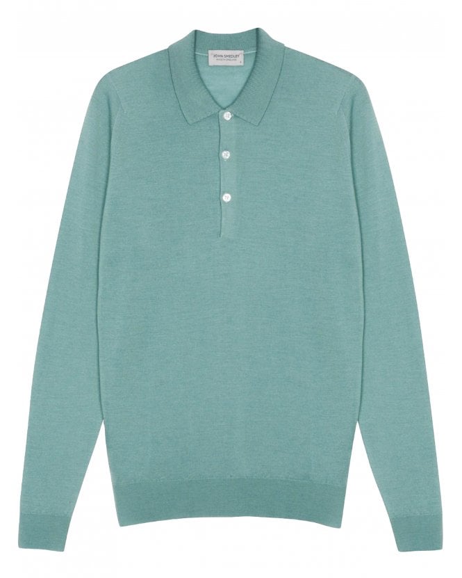 John Smedley Mens Belper Sea Mist Extra Fine Merino Wool Polo Shirt