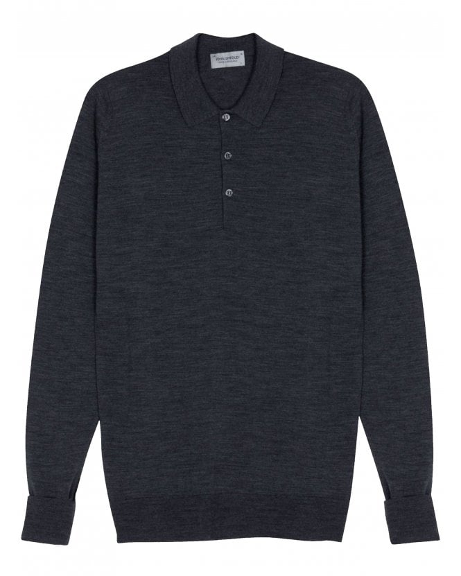 John Smedley Mens Cotswold Long Sleeve Polo Shirt Charcoal Grey