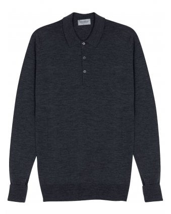 Mens Cotswold Long Sleeve Polo Shirt Charcoal Grey