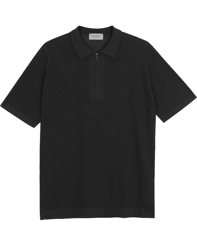 John Smedley  Mens Sandbanks Quarter Zip Polo Shirt Granite Dark Grey