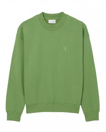 Mens Organic Cotton Blend Fleece Embroidered Sweatshirt - Lime Green