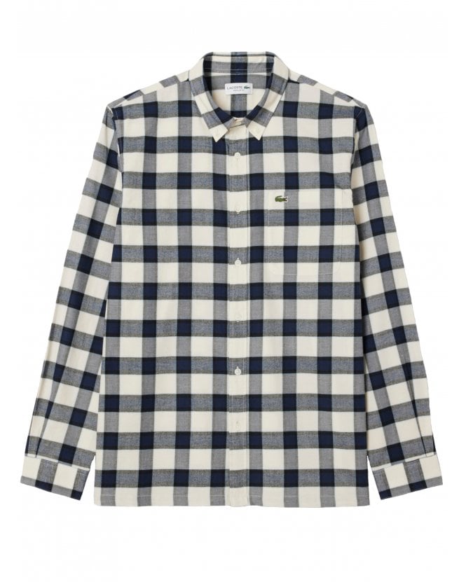 Lacoste Mens Plaid Flannel Shirt Blue/Navy Blue/White