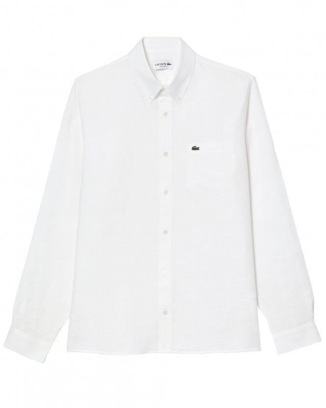 Lacoste Mens Regular Fit Linen Shirt - White
