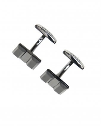Mens Adam Black Embossed Logo Cufflinks 