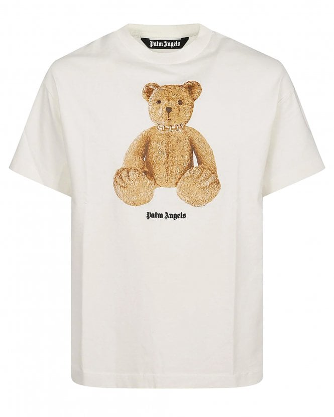 Palm Angels Mens  Classic Bear T-Shirt - Off White Brown