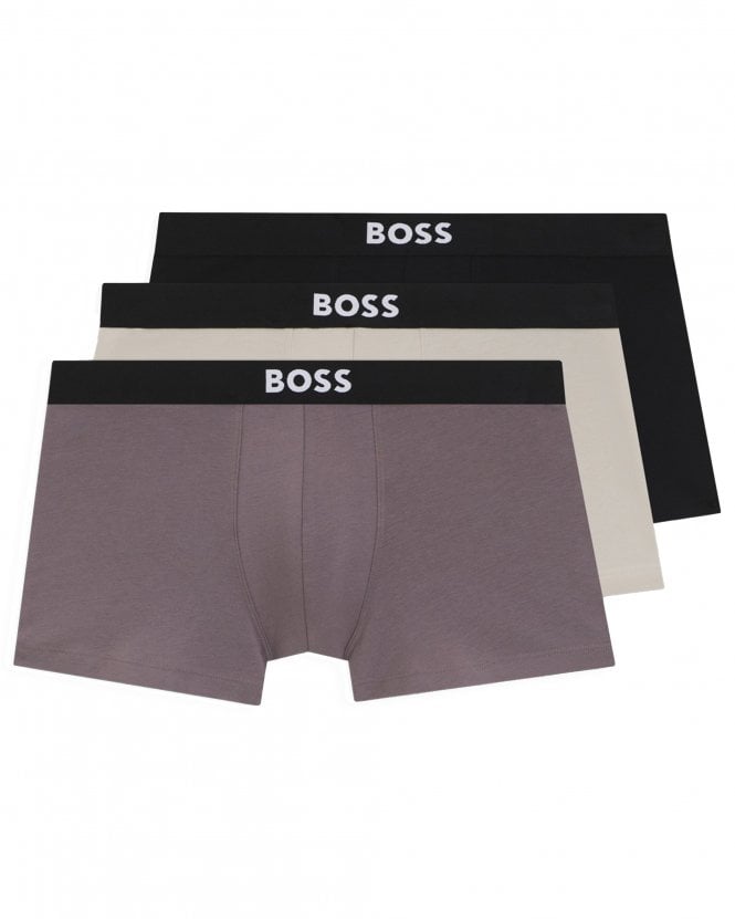 BOSS Mens Trunk 3P  ONE Three-Pack Stretch-Cotton Trunks Grey/Black