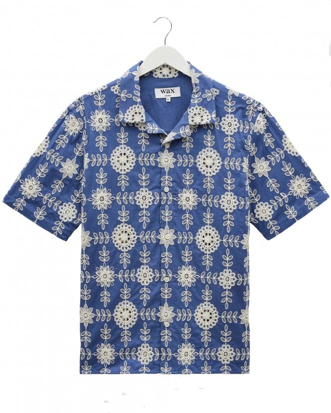 Wax London Mens  Didcot Corded Lace Shirt - Blue/Ecru