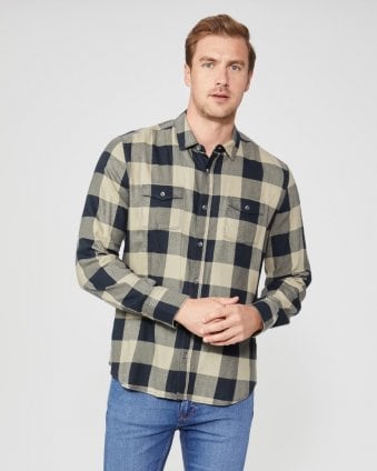 Mens Everett Silver Ink Plaid Flannel Shirt