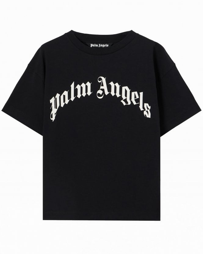 Palm Angels Mens Curved Logo T-Shirt - Black/White