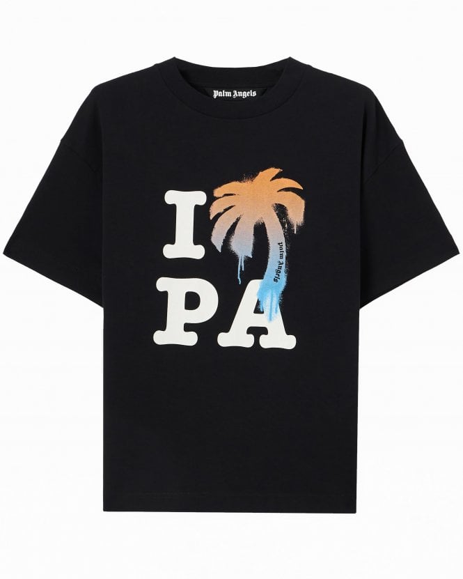 Palm Angels Mens I Love PA Graphic T-Shirt - Black/White
