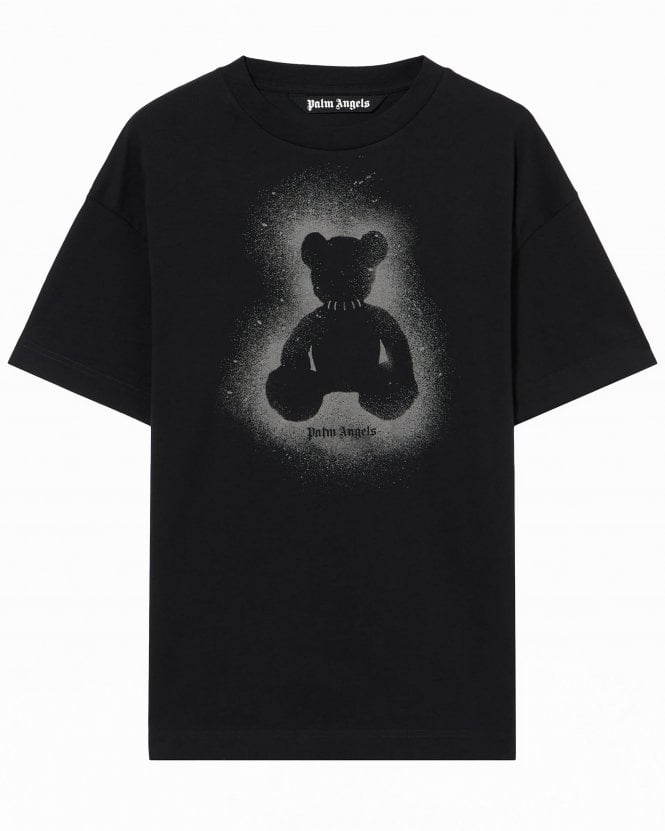 Palm Angels Mens Spray Bear Graphic T-Shirt - Black/Dark Grey