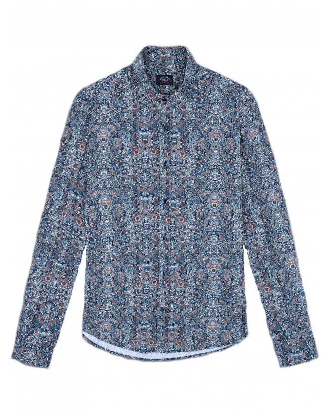 Paul & Shark Mens Floral Stretch Shirt Blue Multi 