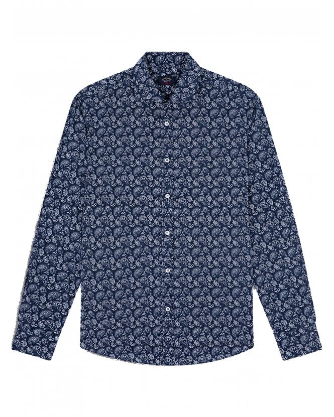 Paul & Shark Mens Paisley Stretch Shirt Blue Floral 