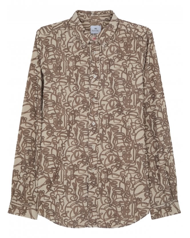 Paul Smith Mens Squiggle Pattern Cord Shirt Beige