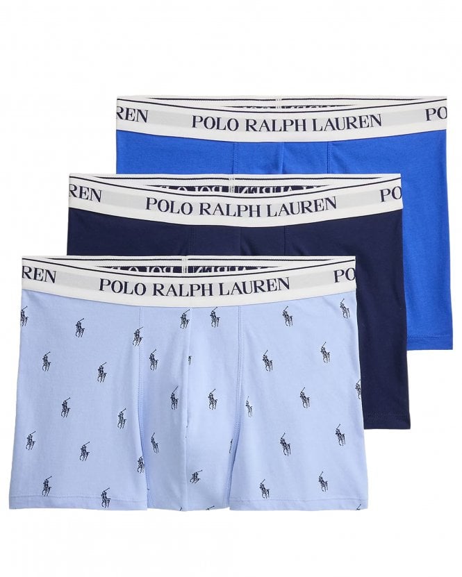 Polo Ralph Lauren Mens 3 Pack Classic Stretch Cotton Boxer Shorts - Blue/Navy/Light Blue 