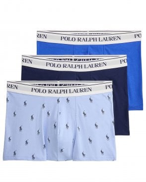 Mens 3 Pack Classic Stretch Cotton Boxer Shorts - Blue/Navy/Light Blue 