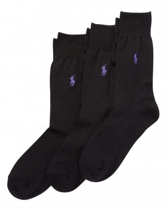 Mens 3 Pack Logo Cotton-Blend Socks - Black