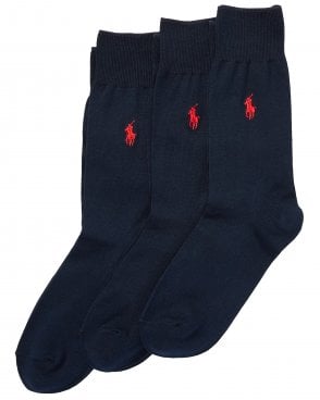 Mens 3 Pack Logo Cotton-Blend Socks - Navy Blue