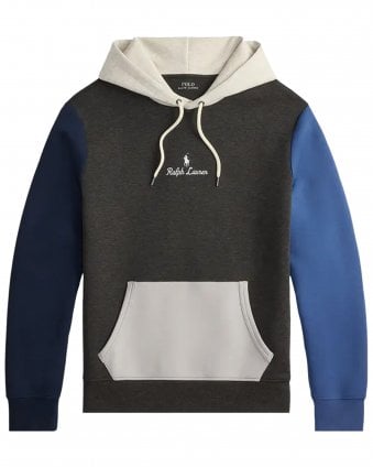 Mens Colour Block Logo Hoodie - Dark Charcoal Grey