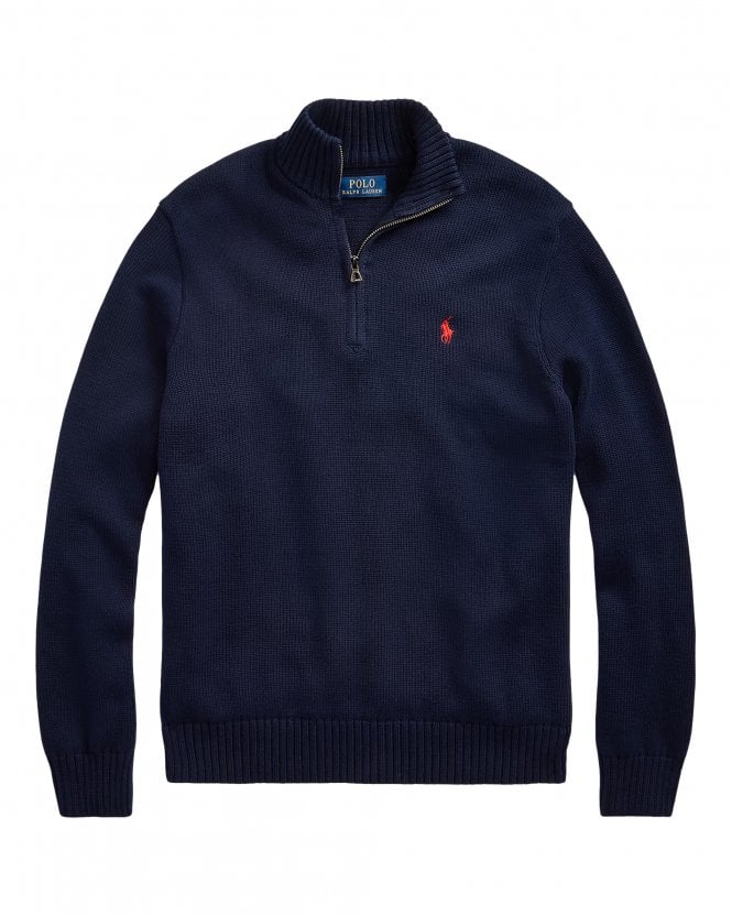 Polo Ralph Lauren Mens Cotton Quarter-Zip Mockneck Jumper - Hunter Navy