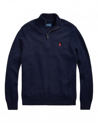 Mens Cotton Quarter-Zip Mockneck Jumper - Hunter Navy