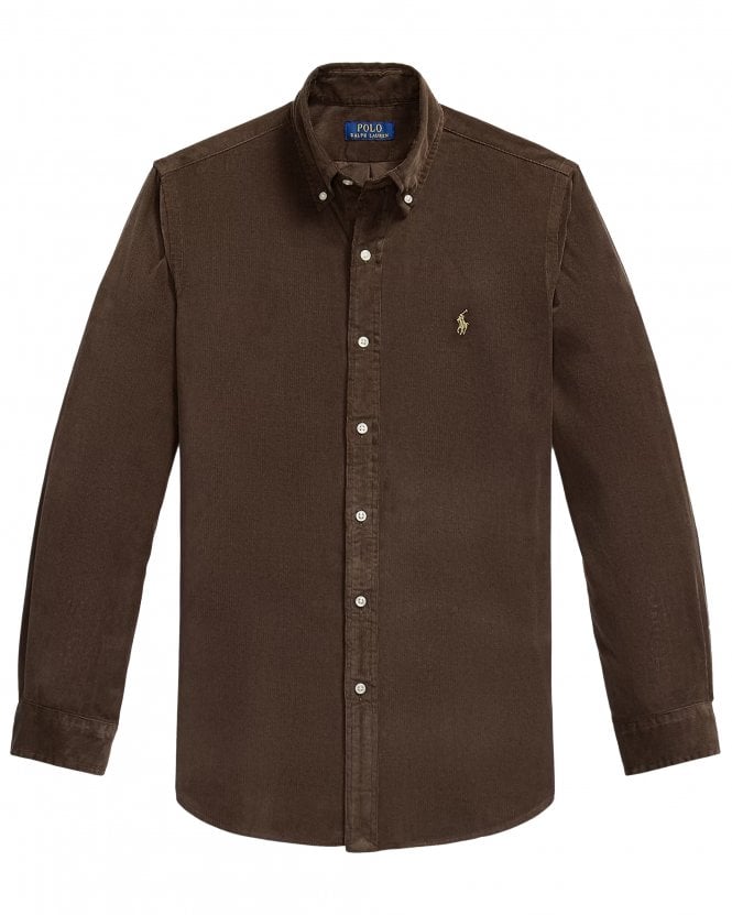 Polo Ralph Lauren Mens Custom Fit Button Down Corduroy Shirt - Nutmeg Brown
