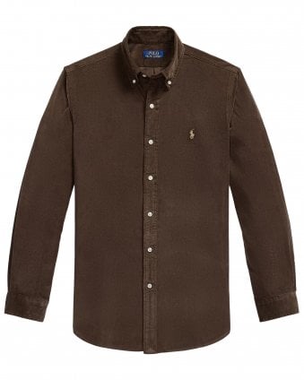 Mens Custom Fit Button Down Corduroy Shirt - Nutmeg Brown
