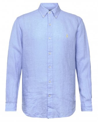 Mens Custom Fit Button Down Linen Shirt - Austin Blue