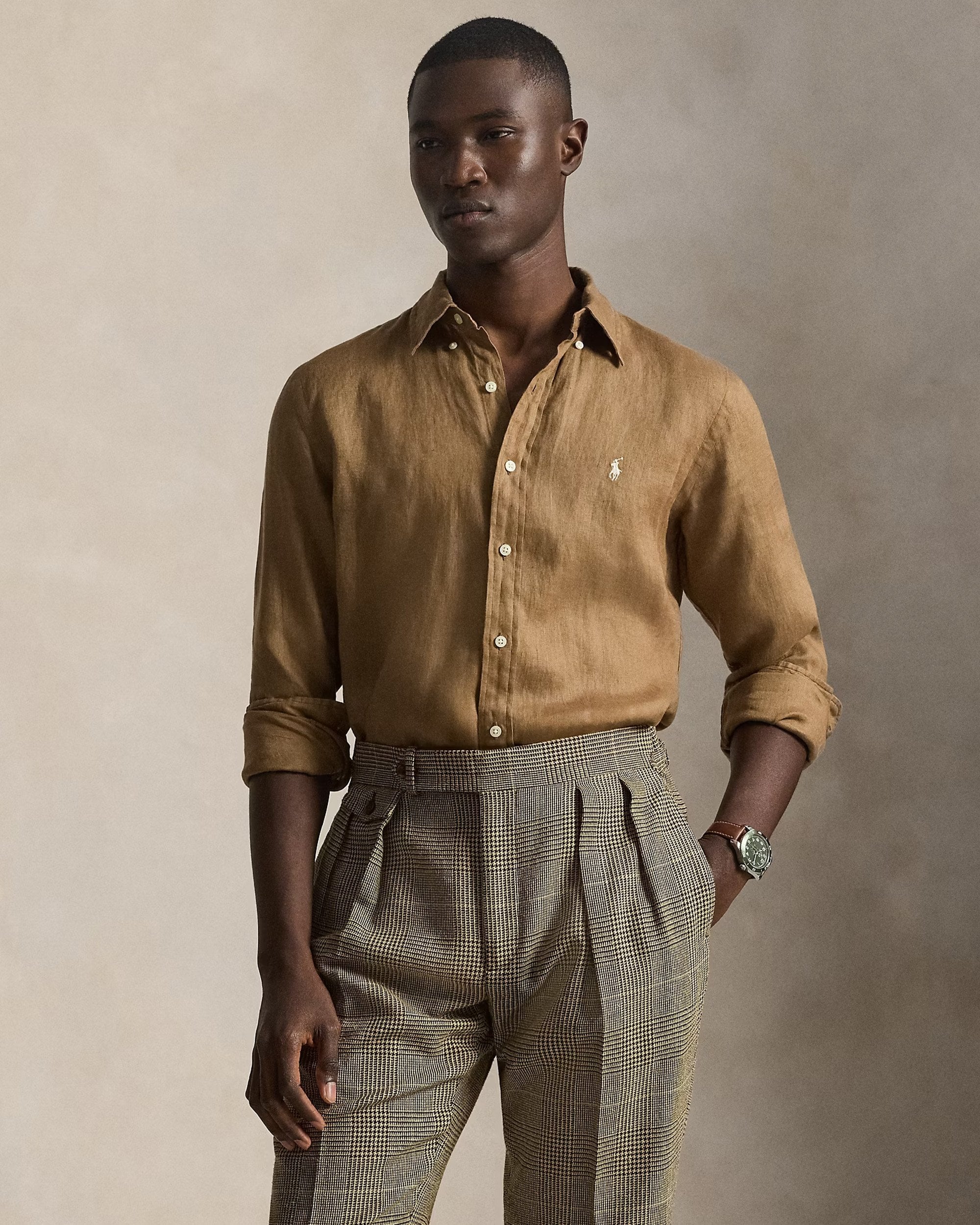 Mens Polo Ralph Lauren Brown Custom Fit Linen Shirt | Repertoire