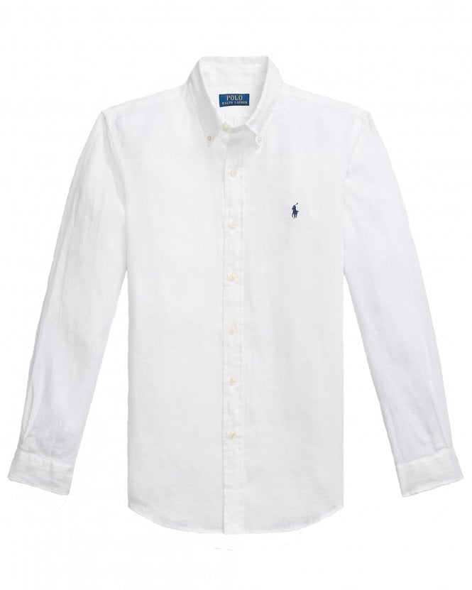 Polo Ralph Lauren Mens Custom Fit Button Down Linen Shirt - White