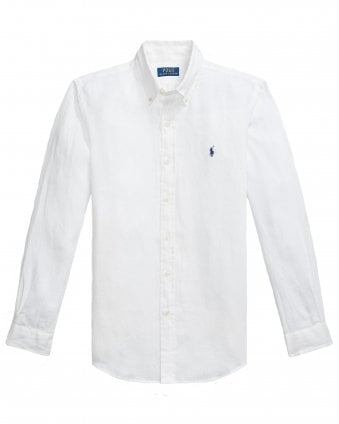 Mens Custom Fit Button Down Linen Shirt - White