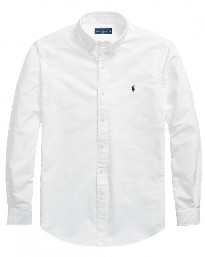 Polo Ralph Lauren Mens Custom Fit Garment-Dyed Oxford Shirt - White