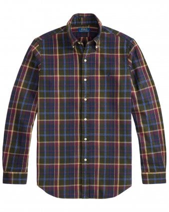 Mens Custom Fit Plaid Flannel Shirt - Red/Blue/Green (Olive Berry Multi)