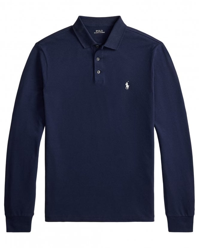 Polo Ralph Lauren Mens Custom Slim Fit Long Sleeve Stretch Mesh Polo Shirt - Refined Navy