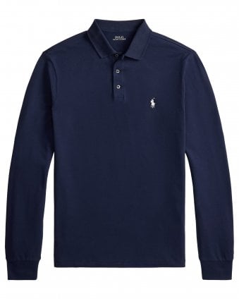 Mens Custom Slim Fit Long Sleeve Stretch Mesh Polo Shirt - Refined Navy