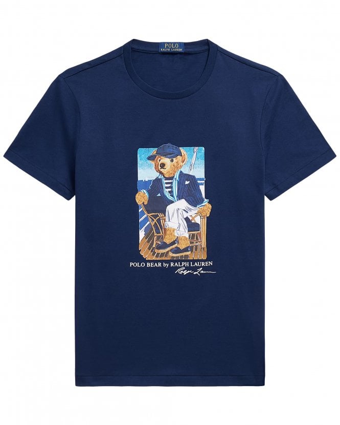 Polo Ralph Lauren Mens Custom Slim Fit Polo Bear Yacht T-Shirt - Newport Navy Blue