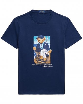 Mens Custom Slim Fit Polo Bear Yacht T-Shirt - Newport Navy Blue