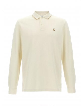 Mens Jacquard Knit Polo Shirt Parchment Cream