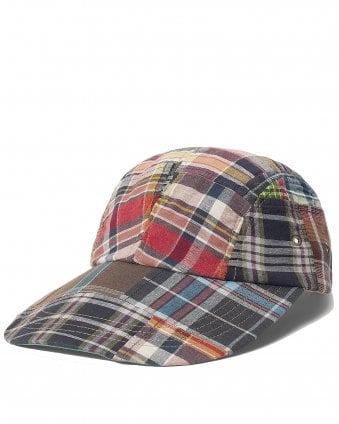 Mens Patchwork Madras Long Bill Cap - Navy Multi