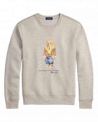 Mens Polo Bear Fleece Sweatshirt - Heather Grey / Heritage Bear 