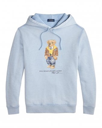 Mens Polo Bear Garment-Dyed Fleece Hoodie - Blue Heritage Bear 