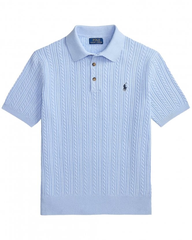 Polo Ralph Lauren Mens Regular Fit Cable-Knit Polo Shirt - Office Blue