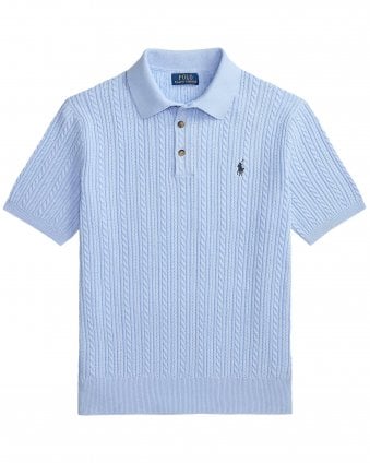 Mens Regular Fit Cable-Knit Polo Shirt - Office Blue
