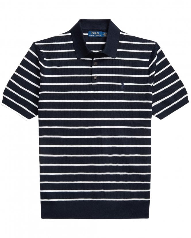 Polo Ralph Lauren Mens Regular Fit Striped Knit Polo Shirt - Navy/White