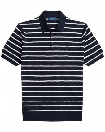Mens Regular Fit Striped Knit Polo Shirt - Navy/White