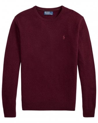 Mens Regular Fit Wool Crewneck Jumper - Dark Red (Aged Wine Heather)